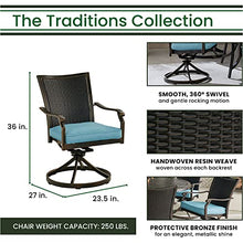 Hanover Traditions 9-Piece Outdoor Dining Set with 8 Cushioned Swivel Rocker Chairs and 42" x 84" Table Blue