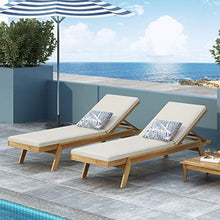 Christopher Knight Home Caily Outdoor Chaise Lounge with Cushions - Acacia Wood - Teak/Cream (Set of 2)