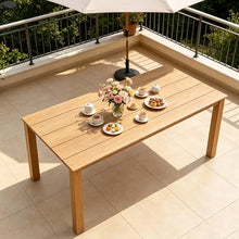 GDFStudio 68.9" Outdoor Dining Table with Umbrella Hole, HIPS Patio Dining Table for Backyard, Deck, Garden and Outdoor Dining, Wood-Look Rectangular Table, Teak