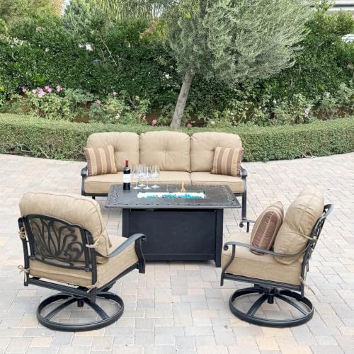 4-Piece Swivel Seating Set with Fire Pit Table in Antique Bronze/Sesame by Darlee