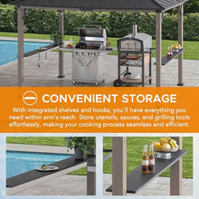 Sunjoy Wooden Grill Gazebo 8x12 ft Steel Hardtop Solar Power Outdoor Cooking Shelter Black