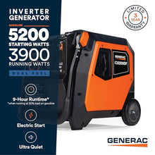 Generac 5,200 Watt Dual-Fuel Portable Inverter Generator, Outdoor Use