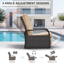 Skypatio Outdoor Recliner Wicker Patio Adjustable Recliner Chair with Cushions, Rust-Resistant Aluminum Frame,All-Weather Resin Rattan, Brown& Khaki