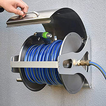 MNSSRN Wall-Mounted Hose Storage Rack with Cover, Household Car Wash Watering Water Set with Cover Stainless Steel Aluminum Bucket Hose Reel,15m