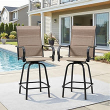 HOMREST Outdoor Swivel Bar Stools Set of 8, High Patio Swivel Bar Chairs with Padded Back & Seat, All-Weather Textilene Tall Patio Chair with Curved Armrest & Metal Footrest for Outside,Light Brown