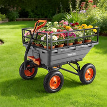 VEVOR Garden Dump Cart 1500lbs 15 Cu.Ft, Heavy Duty Wheelbarrow with Convertible Handle and 16" Flat Free Tires, Outdoor Yard Wagon ATV Trailer Dump Cart Tow Behind for Lawn Mower Tractor