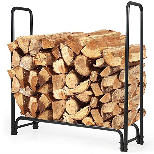 DOIBG Heavy Duty 4 Ft Outdoor Firewood Rack Holder Iron Lumber S Organizer for Fireplace Patio Deck Tall 123Cm Black Color Includes Kindling Log Carrier Sturdy and Durable