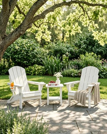 PLUUV Adjustable Folding Adirondack Chairs Set of 4 with Cup Holders, White