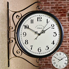 EHVYBDX Clock Wall Clock Outdoor Garden Wall Clock, Wrought Iron Retro Double Sided Station Clock Garden Clock 360° Rotation Waterproof Outdoor Clock Decoration Outside Clock