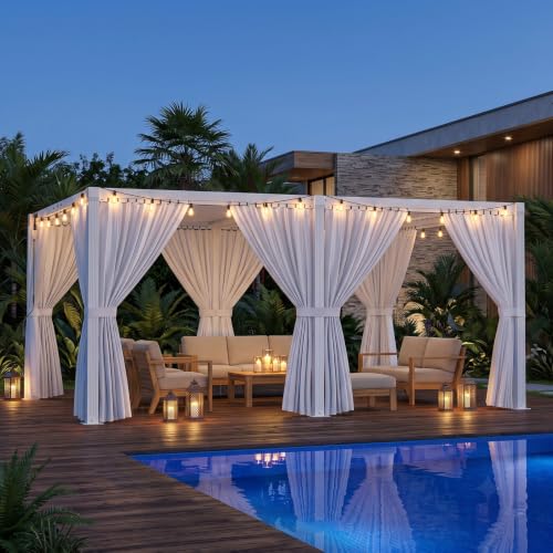 ADRERIC Louvered Pergola 12'x16' Outdoor Pergola with Roof, Heavy Duty Aluminum Frame & Waterproof Curtains, Hardtop Gazebo with Adjustable Louvers for Patio, Deck and Backyard, White