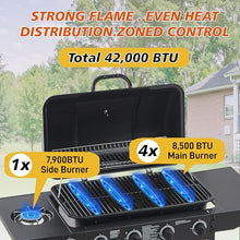4 Burner Propane Gas Grill with Side Burner, 42000 BTU, Enamel-Coated Grates, Side Tables for Outdoor Cooking