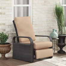 Skypatio Outdoor Recliner Wicker Patio Adjustable Recliner Chair with Cushions, Rust-Resistant Aluminum Frame,All-Weather Resin Rattan, Brown& Khaki