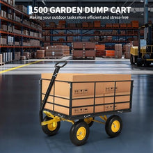 1500 lbs Heavy Duty Steel Garden Cart - Utility Yard Wagon - Removable Mesh Sides & 180° Swivel Adjustable Handle - Outdoor Dump Trailer - Black Frame, Yellow Rims, Yellow Handlebars,