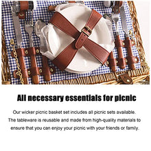 Wicker Picnic Basket Set for 4 Persons with Large Insulated Cooler Compartment, Willow Picnic Hamper Basket with Cutlery Service Kits for Camping, Wedding, Anniversary,Red