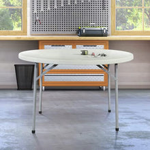 Pack 25! 120 cm / 4' Round Plastic White Folding Table Round Card Table Outdoor Granite Table Plastic Circle Table 4 Ft Card Table Plastic Round Table 4 Foot Banquet Table Round Fold Out Table