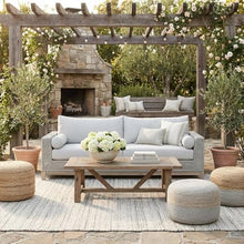 Outdoor Escape White Outdoor Sofa 90 Inches, Solid Teak Base with Intricate Rope Weave, Removable Cushions, 2 Bolster Pillows for Patio