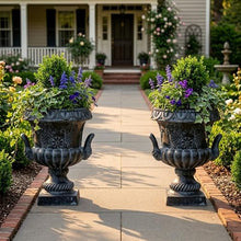 Merax 2-Piece 24.41" H Classical Grape Relief Urn Planter,MGO Pedestal Flower Pot with Elephant-Head Handles, Lightweight Weather-Resistant Decorative Vase for Garden, Patio & Entryway, Antique Black