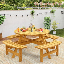 Zevemomo Round Picnic Table Wood for 8 People, Light Wood Color