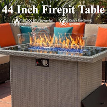 Propane Fire Pit Table, 44" Outdoor Gas Fire Pit with Glass Wind Guard & Waterproof Cover