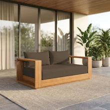 Outdoor Escape Acacia Wood Outdoor Loveseat with Slatted Backrest, Patio Couch Outdoor Sofa for Porch Balcony or Garden Seating, Natural Cocoa