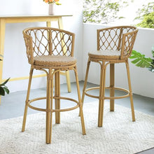 Christopher Knight Home Harrison 28.75"H Outdoor Barstools Set of 2, Rattan Bar Chair, Barrel Backrest Counter Stool, Country Style Bistro Stool, Patio Barstools for Gardern Orchard Yard, Light Brown