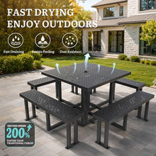 YITAHOME Commercial 38" Square Q235 Carbon Steel Picnic Table, Heavy Duty Metal Outdoor Table Set with Umbrella Hole, Industrial Grade Park Furniture (Black)