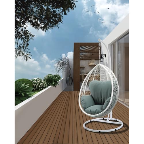 Patio Wicker Hanging Chair with Steel Frame for Poolside, Balcony, Lawn, Outdoor Hanging Egg Chair with Stand and Removable Cushions for Garden, Living Room, Deck (Green)