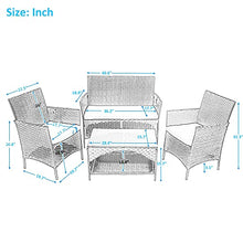 DUYHBAWRS 4PCS Patio Furniture Outdoor Garden Conversation Set Black Wicker 2 Armchairs+1 Sofa+ Table w/Green Cushion