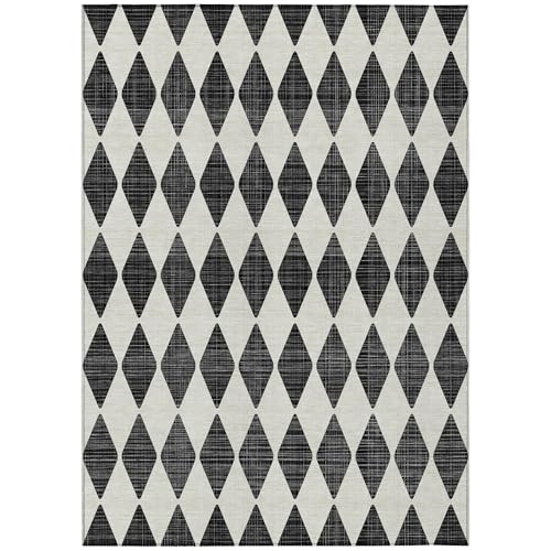 HomeRoots 9' X 12' Black Geometric Washable Non-Skid Indoor Outdoor Area Rug