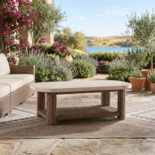 Signature Design by Ashley Angel Island Casual Outdoor Coffee Table with Lower Shelf, Beige & Medium Brown