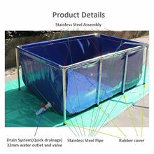 Aquarium Pool Pond, Canvas Fish Pond with Drain Valve, Clear Viewing Panel and 32mm Enlarged Water Outlet, Easy Drainage and Not Easy to Deform, for Emergency Water Supply and Drought Resistance