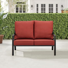 Oakland Living Black Aluminum Patio Deep Seating Outdoor Two Seater Loveseat with Red Cushions