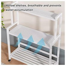 UMJIGF Heavy Duty Metal Plant Stand on Wheels, 2/3 Tier Adjustable Height Flower Shelf Versatile Rack for Garden Living Room Balcony,Black-120x40x147cm