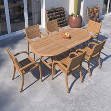 Urban Elements Santorini 7-Piece Oval Patio Furniture Set | 100% Certified Teak Table and Teak Finish Chairs | Backyard Furniture, Oval Outdoor Dining Set