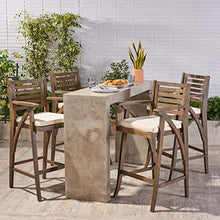 Christopher Knight Home Hermosa Outdoor Acacia Wood Barstool (Set of 4), Grey with Cream Cushion