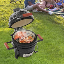 lizponaza 13 Inch Ceramic Charcoal BBQ Grill & Smoker Outdoor Portable Grill, Versatile Grill for Baking, Grilling, Broiling with 50-800°F Temperature Range & Integrated Gauge for Patio, Backyard