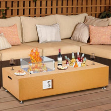 56 Inch Propane Fire Pit Table - Ice and Fire 2-in-1 Firepit Table for Outside Patio with Glass Cover and Rain Cover,8 LBS Grade Heat-Resistant Crystal Glass,for Outdoor,Garden,Yellow Skin Color