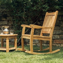 TITAN GREAT OUTDOORS Ash & Ember Cascade Grade A Teak Rocking Chair, Weather Resistant Premium Wood Outdoor Furniture Rocking Chair with Intricate Back Support, Armrests, Sloped Runners