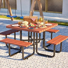 YZFfnte 80" Square Outdoor Picnic Table Set, Solid Wood, Umbrella Hole
