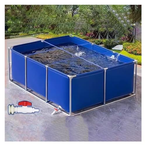 Pool Above Ground, Canvas Fish Pond Pool with Metal Bracket Round Large Fold Aquarium Children's Pool Fish Tank for Koi Culture Agricultural Irrigation (Color : Blue, Size : 1x2x0.8m)