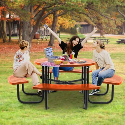 SENPUST 46.45" Outdoor Picnic Table, Metal Picnic Table, 1 Umbrella Pole