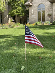 TUTARE 50 American Flags on Stick - Handheld Spearhead US Flag for 4th of July, Memorial Day Event Decorations - Patriotic Decor for Indoors & Yard - Wooden Stick, Cotton Fabric (12" X 18" - 144 Pack)