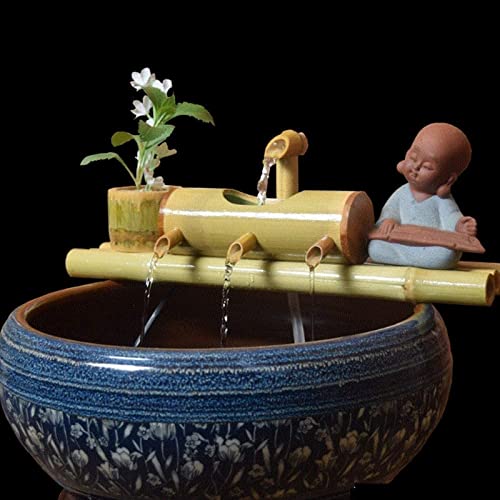 Garden Fountain Japanese Fountain for Outdoor Home Decor,Home Decor Ornaments Crafts,Indoor Outdoor Water Fountain,Bamboo Water Garden Statue,Bamboo Water Feature Desktop Fountain,A,35Cm