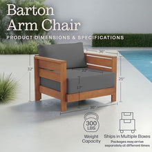 Alaterre Furniture Barton Outdoor Patio Chairs Set of 2 - Weather-Resistant Eucalyptus Wood Armchairs with Thick Cushions - Modern Outdoor Furniture Set for Patio, Porch, Deck, or Poolside (Natural)