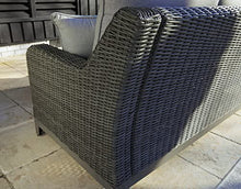Signature Design by Ashley Outdoor Elite Park Patio Wicker Loveseat with Cushion Grey
