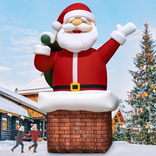 Wellcomer 20Ft Giant Inflatable Chimney Santa Claus with Powerful Blower, Blow Up Holiday Decoration for Outdoor Yard Lawn Christmas Party (Without LED Lights)