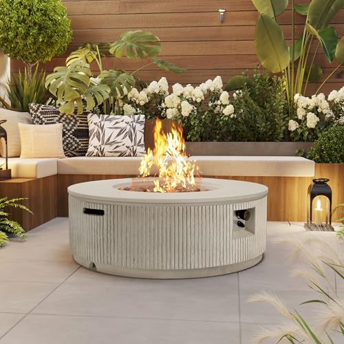 Merax 38'' MGO Propane Outdoor Fire Pit with Vertical Stripe Design, Beige