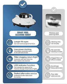 KANGJIEM Smart Pool Cleaning Robot, Robotic Pool Vacuum Cleaner, Cordless Automatic Pool Cleaner, Automatic Vacuum Cleaner,90 Mins Runtime, Automatic Robot Leaf Cleaners Small Inground Swimming Pool