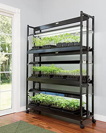 Gardener's Supply Company 3-Tier Grow Light Plant Stand with Three Watertight Shelf Trays | Includes 6 Bright 6500K Color LED Full-Spectrum Bulbs for Optimal Indoor Growing