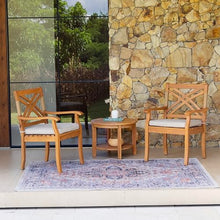 Cambridge Casual Sierra 3-Piece Teak Wood Outdoor Patio Bistro Chat Set, Side Table and 2 Patio Chairs for Garden, Balcony, Backyard and Poolside, Beige Cushion/Teak Wood